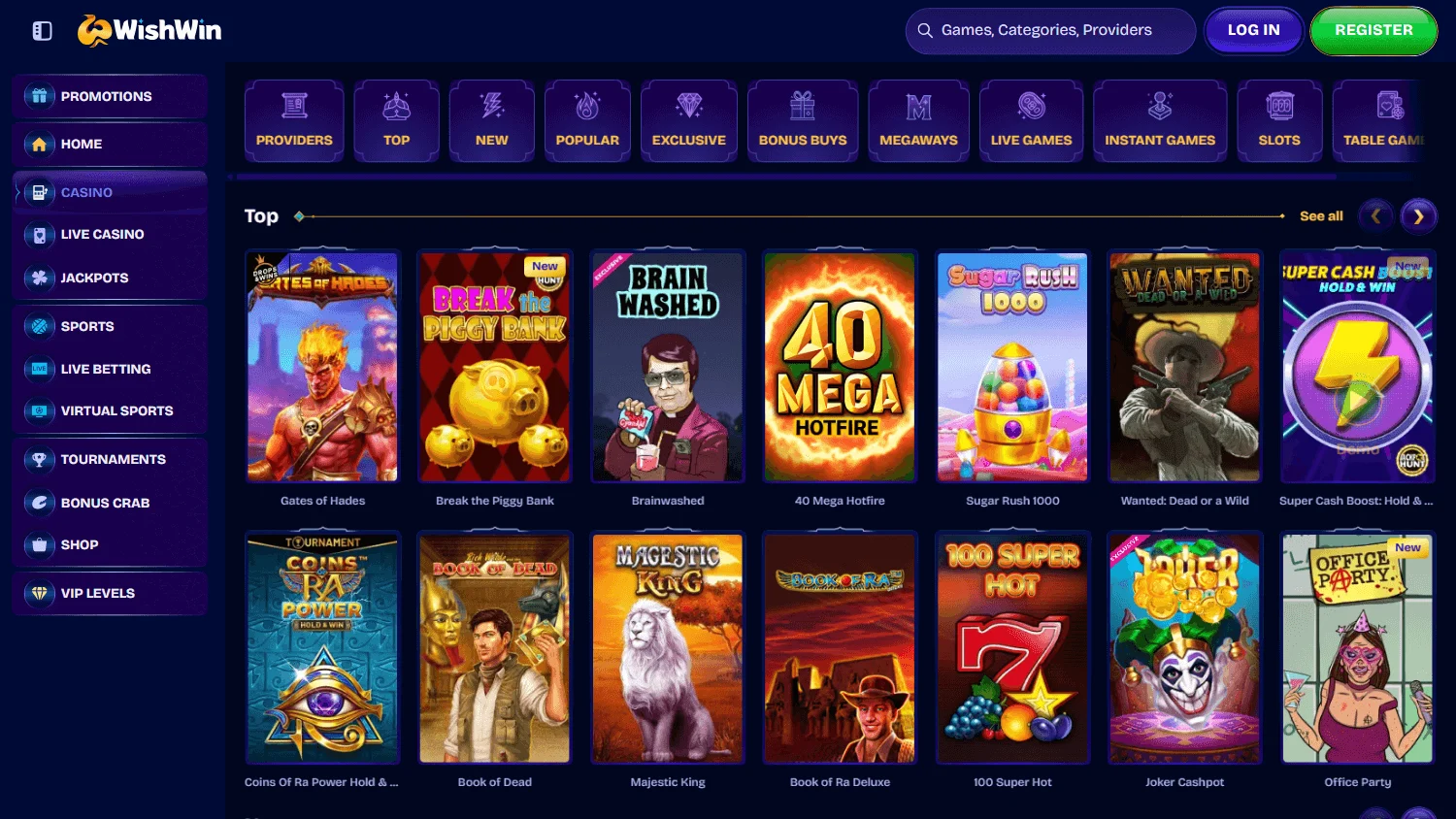 Wishwin Casino desktop games area